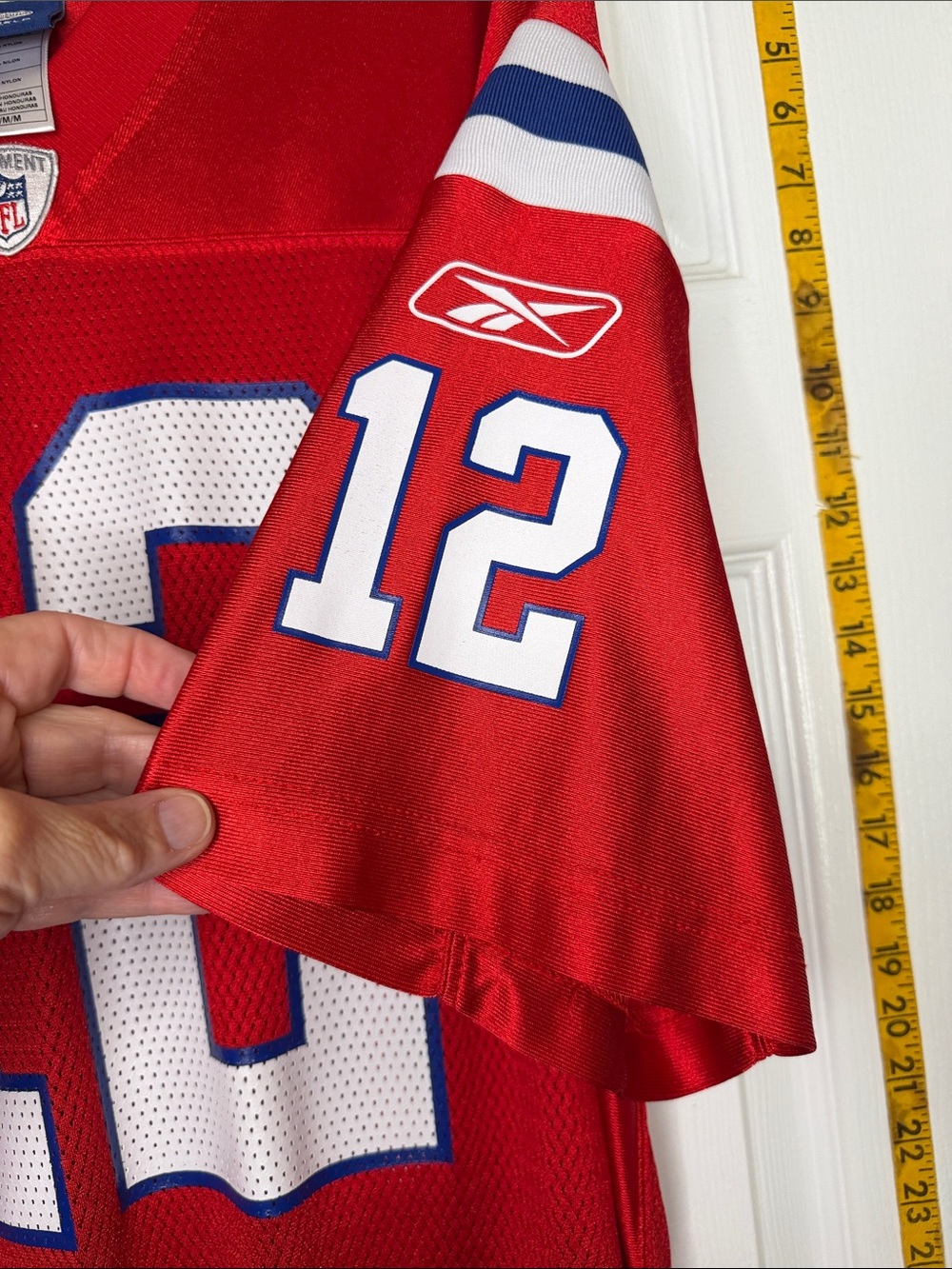 Reebok Men’s Red Football Jersey with White & Blue Accents #12 - Picture 5 of 6
